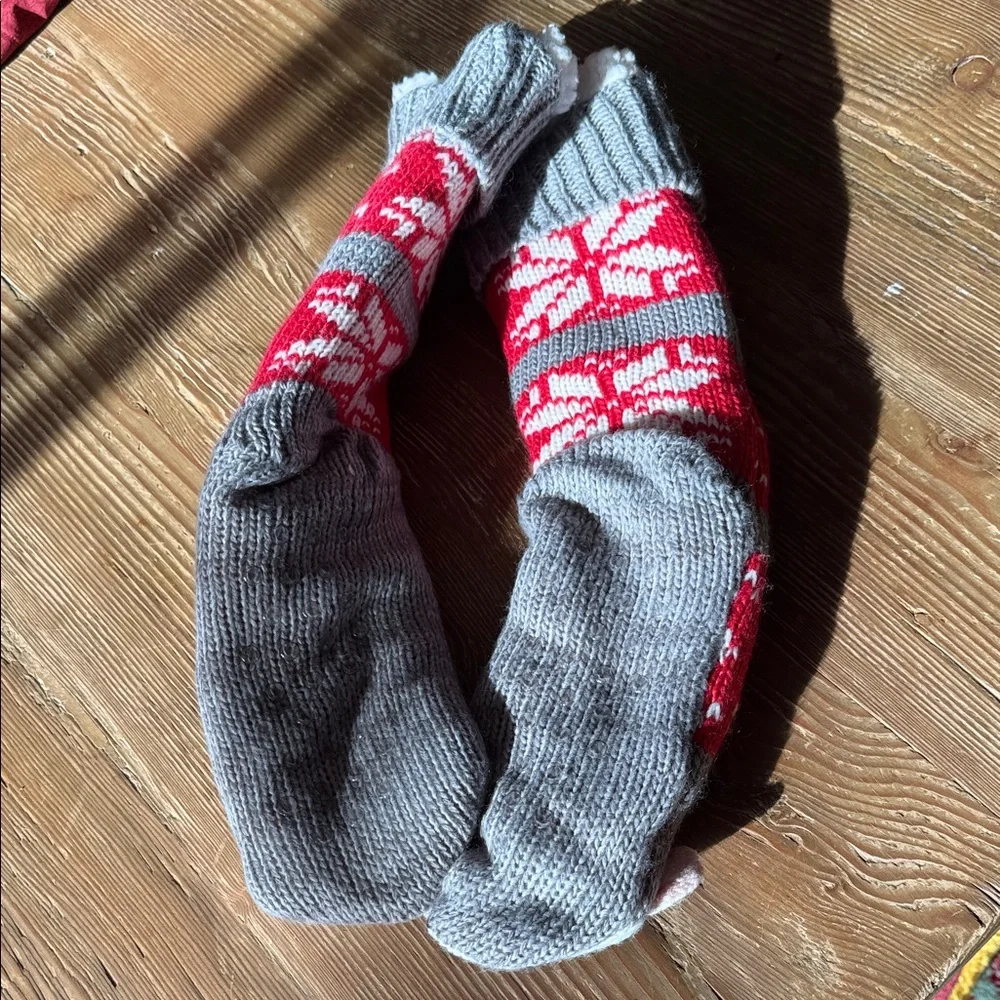 Mixit mouse Sherpa lined Festive Red and Gray Socks